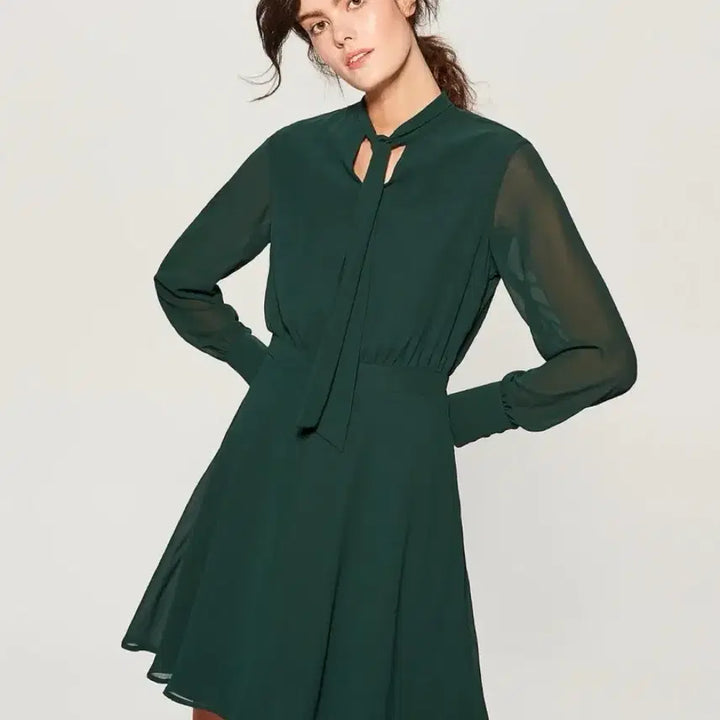 [BUNJANG] Mohito Deep Green Ribbon Chiffon Dress / [유럽브랜드] Mohito 딥그린 리본 쉬폰 원피스