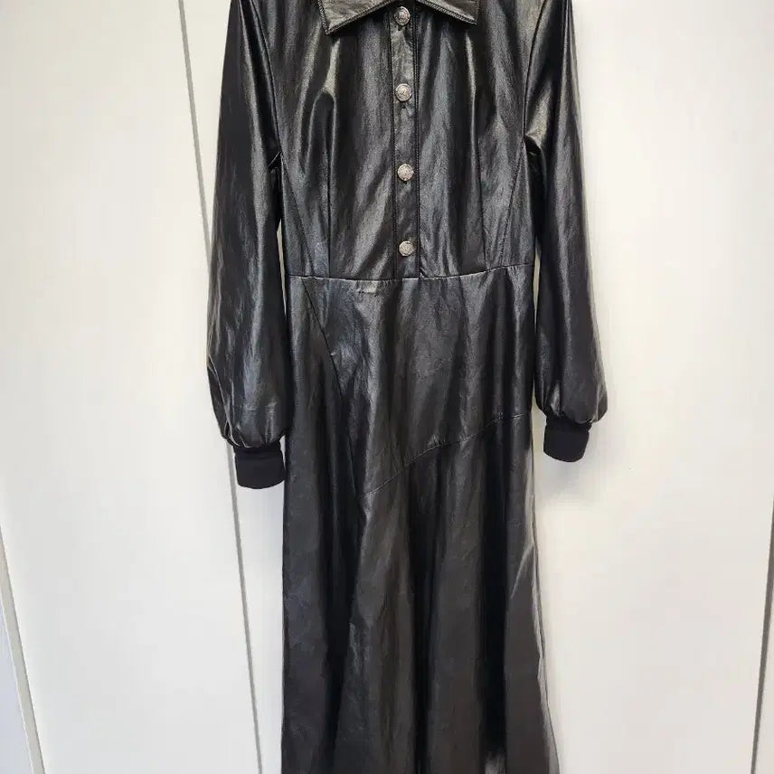 [BUNJANG] MICHAA Black Faux Leather Long Dress / MICHAA 미샤 샘플 블랙 에코가죽 롱 원피스