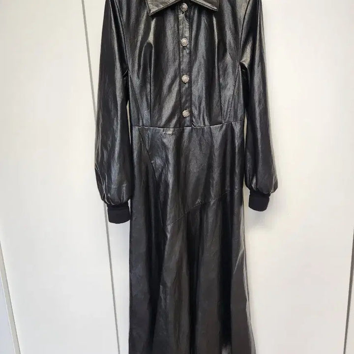 [BUNJANG] MICHAA Black Faux Leather Long Dress / MICHAA 미샤 샘플 블랙 에코가죽 롱 원피스