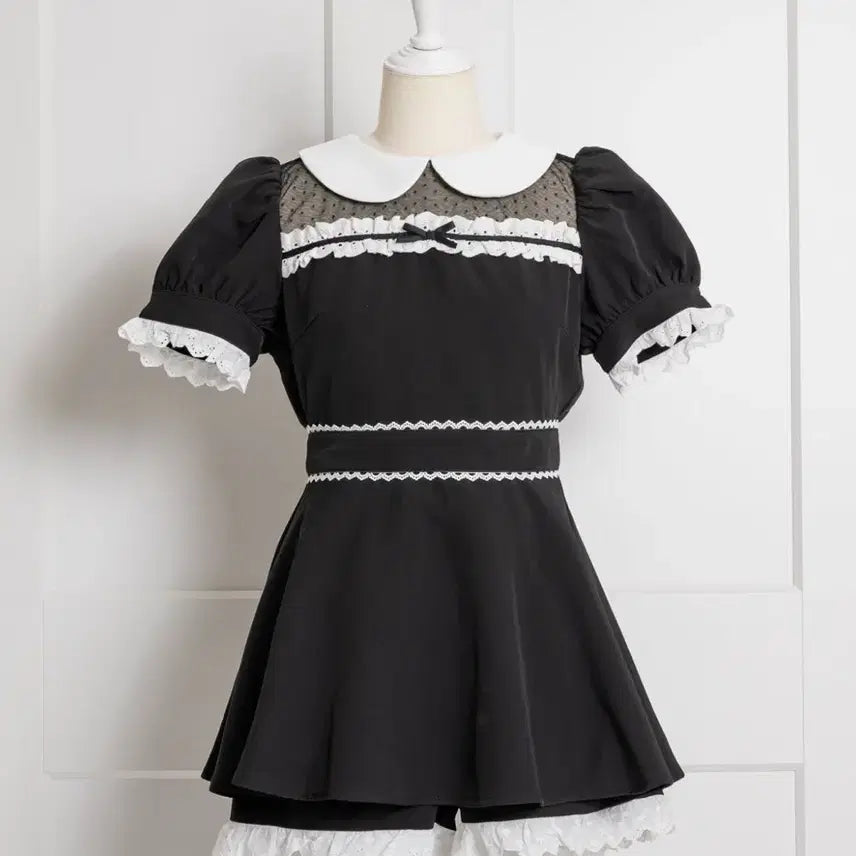 [BUNJANG] Pium Cotton Frill Dolly Short Sleeve Setup Black / 교판) 피움 코튼 프릴 돌리 반팔 셋업 블랙 pium 양산형 지뢰계