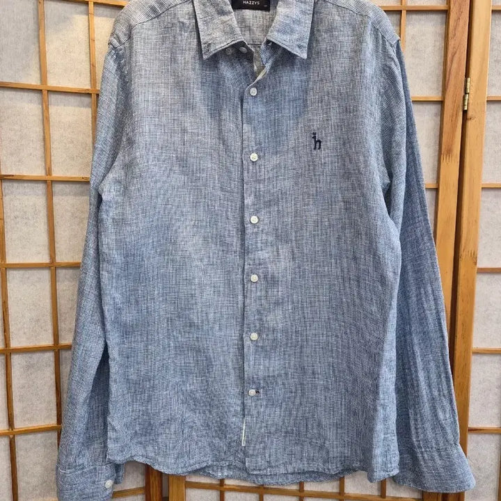 [BUNJANG] Hazzys Blue Linen Long-Sleeve Shirt Size 100 / 헤지스 블루 린넨 긴팔 셔츠 100