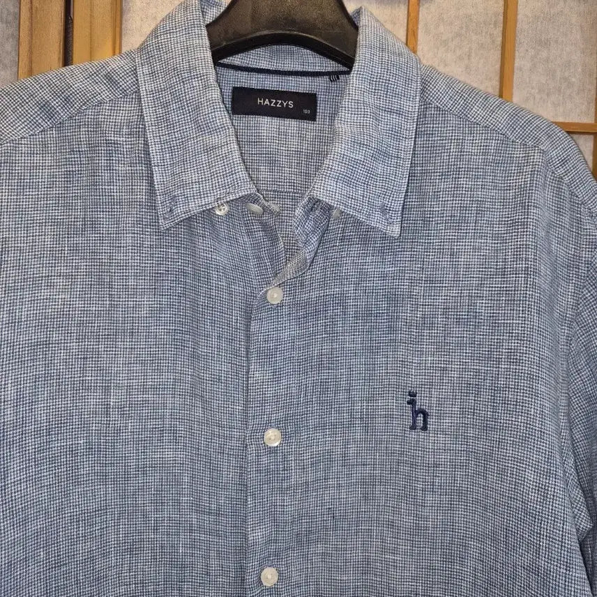 [BUNJANG] Hazzys Blue Linen Long-Sleeve Shirt Size 100 / 헤지스 블루 린넨 긴팔 셔츠 100