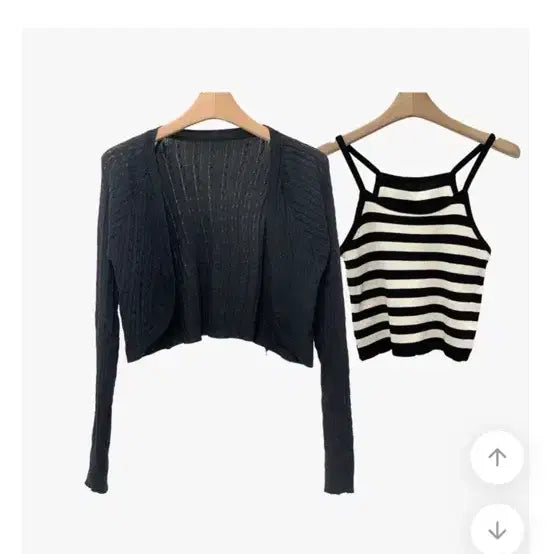 [BUNJANG] Young &amp; Rich Striped Tank &amp; Bolero Set - Black / 에이블리 교신가능  영앤리치 단가라 나시 볼레로 세트 블랙