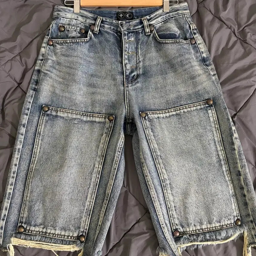 [BUNJANG] THUG CLUB Double Knee Denim Shorts Pants / [2 size] 떠그클럽 더블니 데님 쇼츠 팬츠