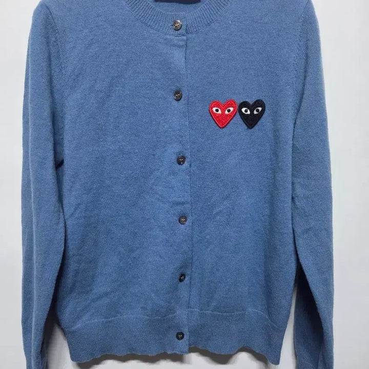 [BUNJANG] Comme des Garçons Play Blue Cardigan Heart Appliqué Size S / (S)  꼼데가르송 플레이 블루 가디건 하트 와펜
