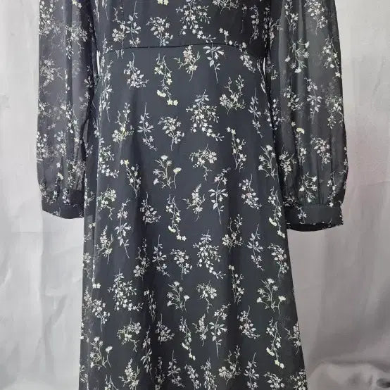 [BUNJANG] Black Floral Chiffon Long Dress - Size M / 블랙 플라워 롱 원피스 쉬폰 M