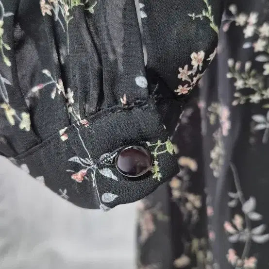 [BUNJANG] Black Floral Chiffon Long Dress - Size M / 블랙 플라워 롱 원피스 쉬폰 M