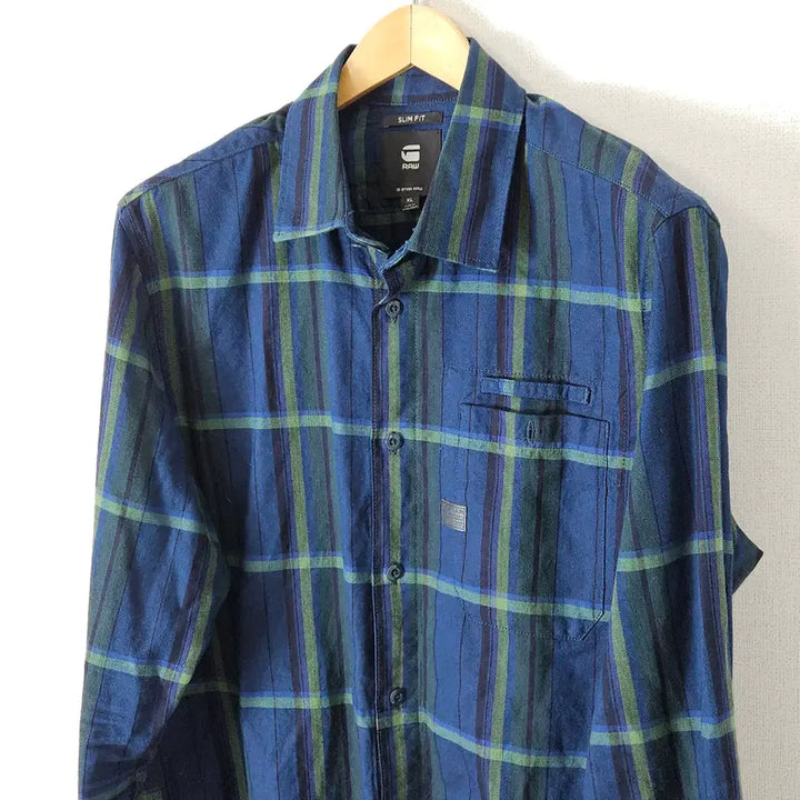 [BUNJANG] G-Star RAW Blue Checkered Shirt XL / 지스타로우 RAW 가죽패치 블루 체크셔츠 XL (거의 새상품)