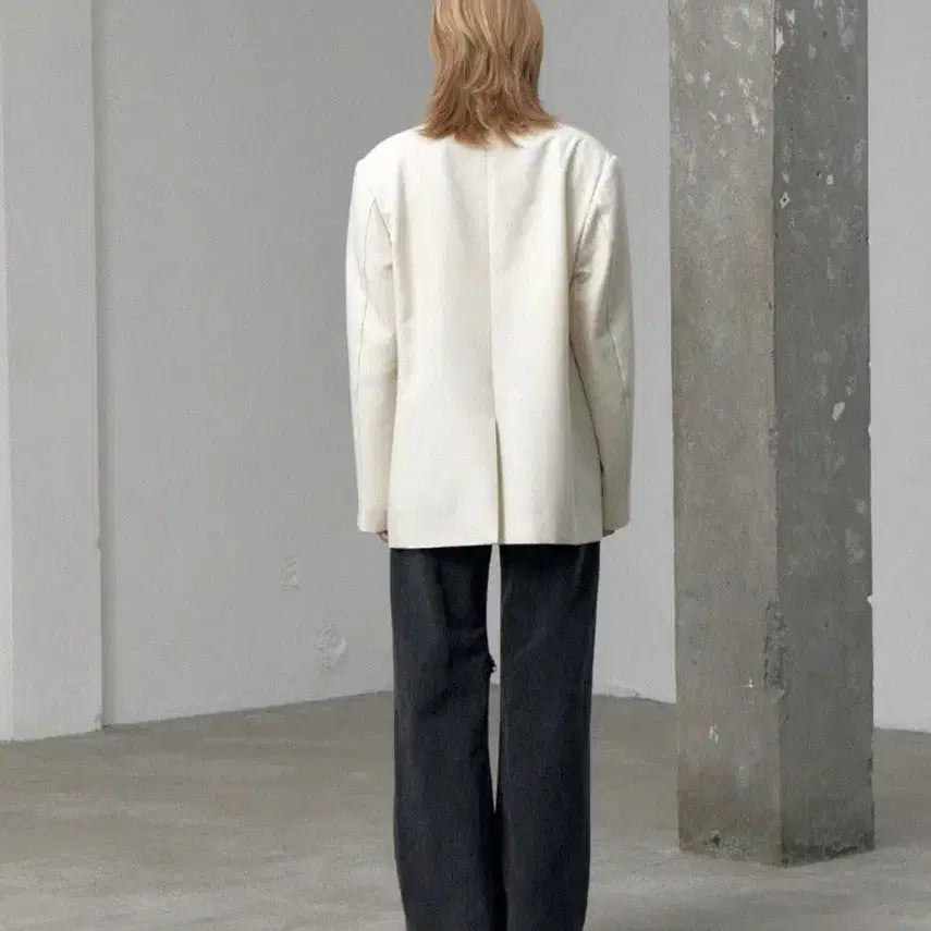 [BUNJANG] Wool Raw Edge Collarless Blazer (Ivory) / 울 로우 엣지 칼라리스 블레이저(아이보리)