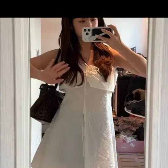[BUNJANG] ON&amp;ON Neck String Layered Blouse Dress / 온앤온 넥 스트링 레이어드 블라우스 원피스 M사이즈