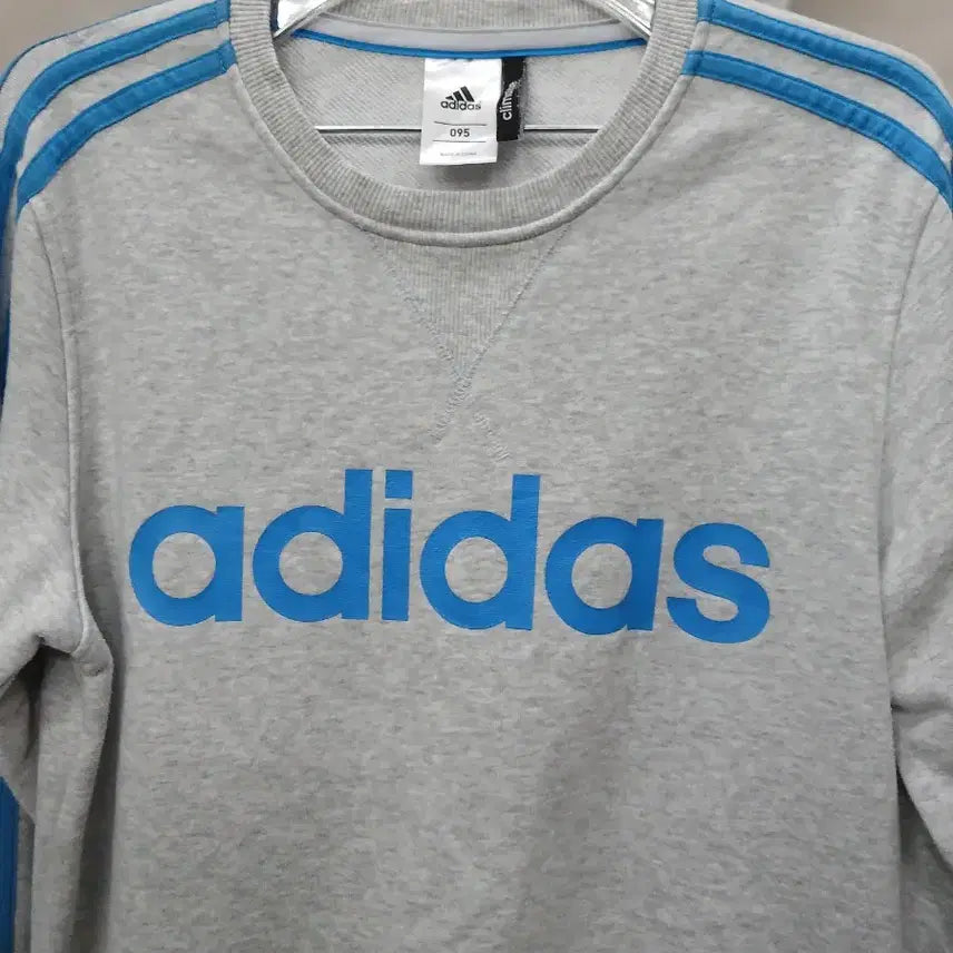 [BUNJANG] Adidas Three-Stripes Sweatshirt Grey/Blue / 아디다스 삼선 맨투맨 그레이/블루