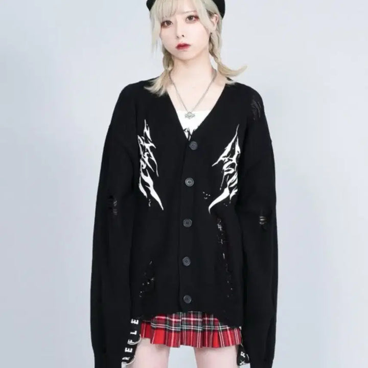[BUNJANG] Reflem Damaged Knit Cardigan / 교판) Reflem 레플렘 데미지 니트 가디건 지뢰계 중성계