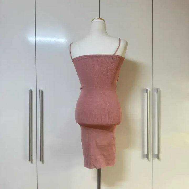 [BUNJANG] Pearl Button Shirring Sleeveless Mini Dress - Pink / 진주 단추 셔링 나시 민소매 미니 원피스 핑크