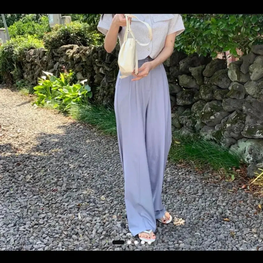 [BUNJANG] Wide Leg Slacks - Summer - Size S - Lilac Sky Blue / 여름용 와이드 슬랙스 s사이즈 라일락 하늘색