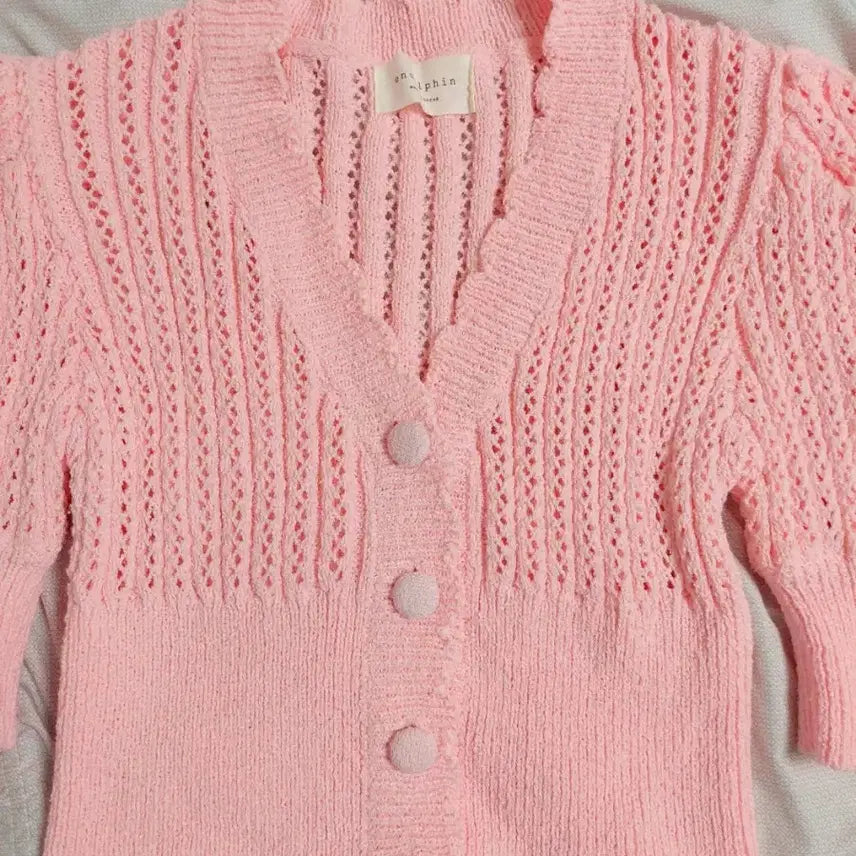 [BUNJANG] Pink Semi-Crop Cardigan Puff Sleeve Size S (44-55) / 핑크세미크롭가디건 퍼프소매 S사이즈 44~55