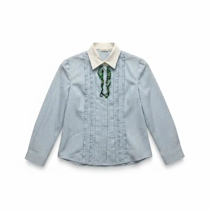 [BUNJANG] Prada Striped Ruffle Shirt Size 40 / 프라다 정품  프릴 스트라이프 셔츠 40사이즈