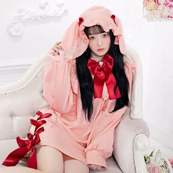 [BUNJANG] Dear My Love Usamimi Pink Hooded Dress / 일브) 디어마이러브 우사미미 핑크 후드 원피스