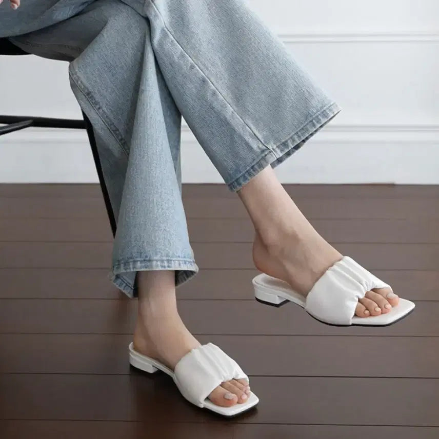 [BUNJANG] SAPPUN Made White Wrinkled Mule Slippers 230 / 사뿐 [MADE] 화이트 링클 뮬 슬리퍼 230 2cm