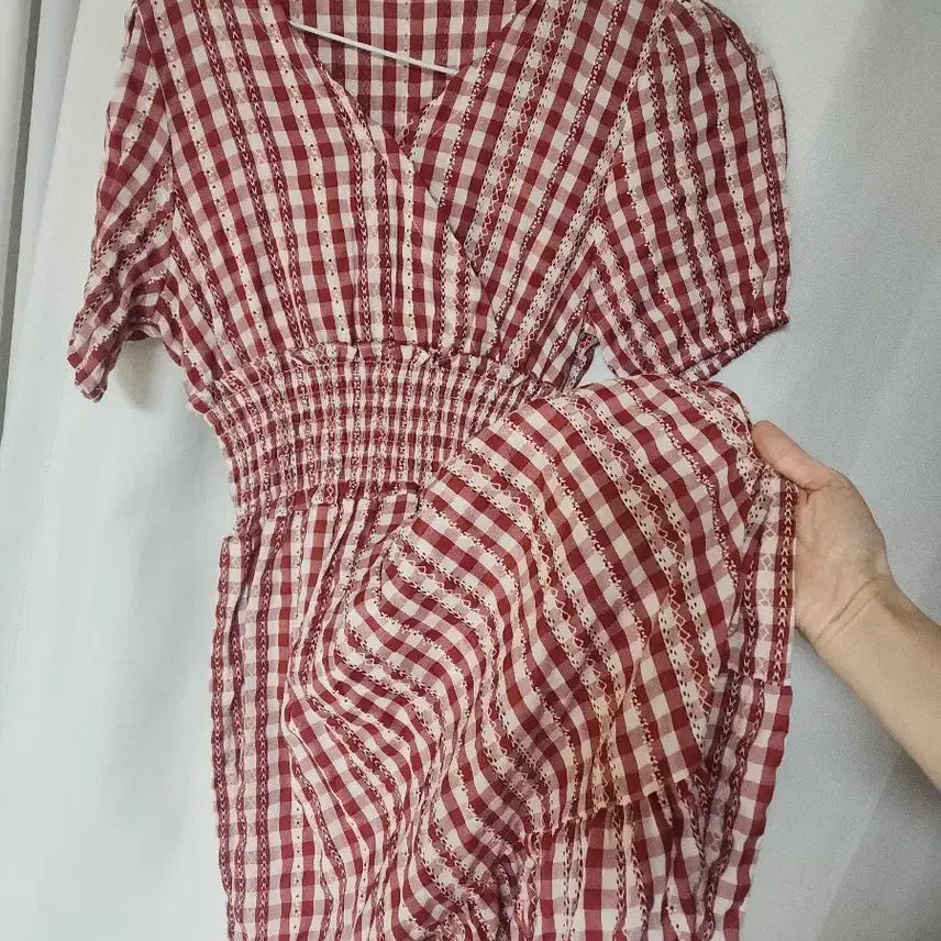 [BUNJANG] Red Check Long Dress / 레드 체크 롱 원피스