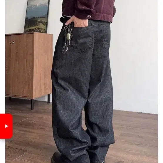 [BUNJANG] Hering Non-Fade Black Stripe Pants / 헤링 논페이드 블랙 스트라이프 팬츠