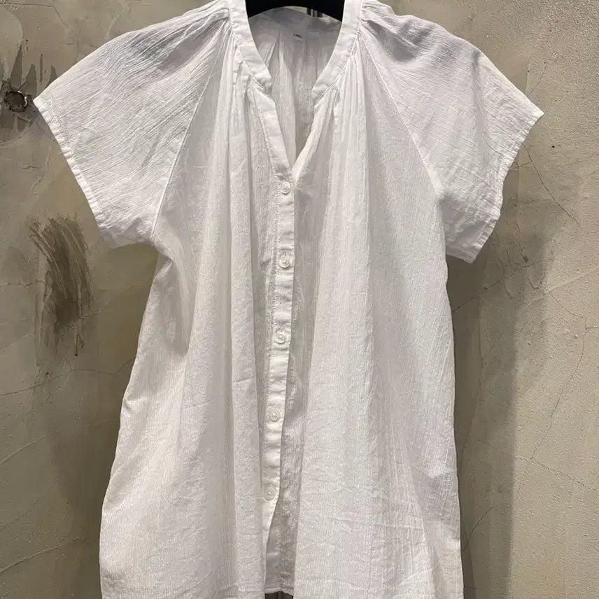 [BUNJANG] White See-Through Shirring Blouse (Size 55-66) / 화이트 시스루 셔링 주름 블라우스 55~66