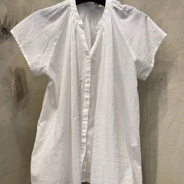 [BUNJANG] White See-Through Shirring Blouse (Size 55-66) / 화이트 시스루 셔링 주름 블라우스 55~66