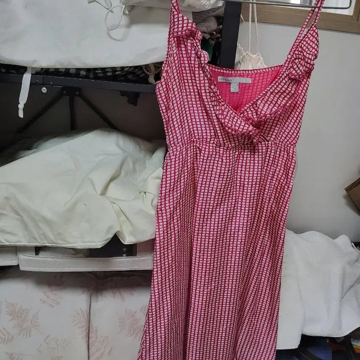 [BUNJANG] Old Navy Pink Check Camisole Midi Dress / 올드네이비 핑크 체크 끈나시 원피스