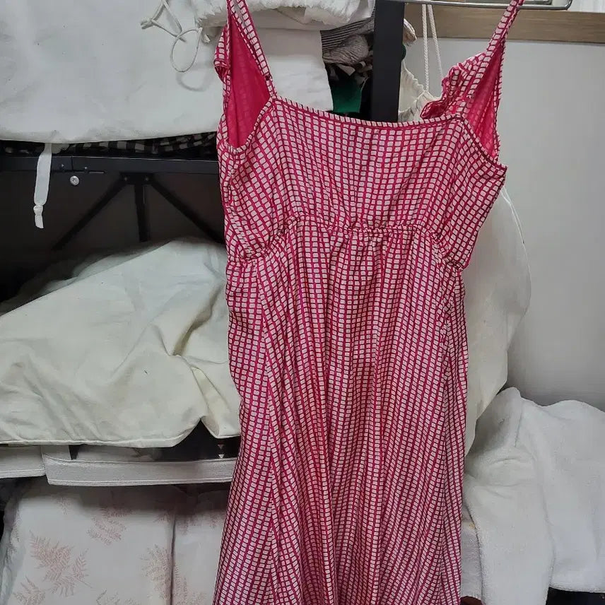 [BUNJANG] Old Navy Pink Check Camisole Midi Dress / 올드네이비 핑크 체크 끈나시 원피스