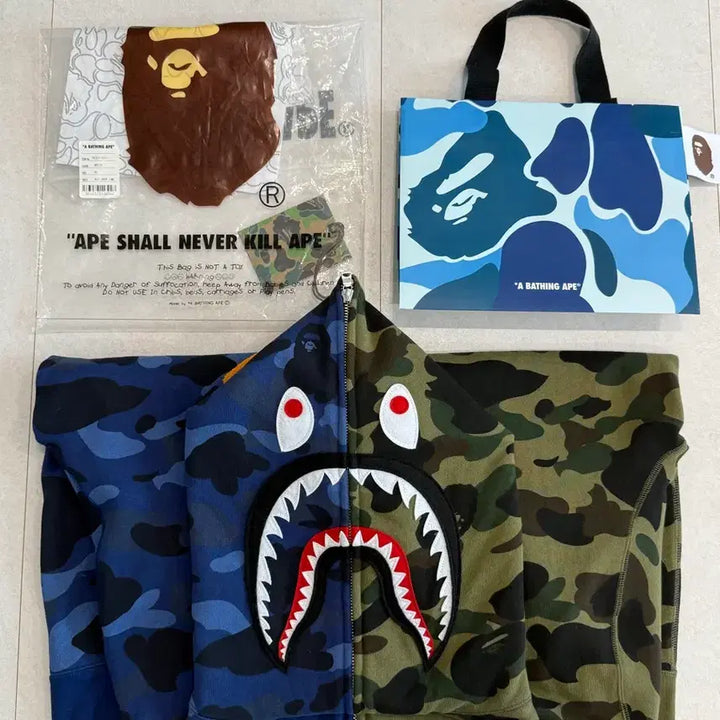 [BUNJANG] BAPE Shark Hoodie Split Navy Green XL / 베이프 샤크후드 스플릿 xl