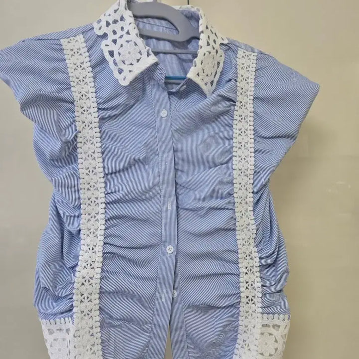 [BUNJANG] Striped Lace Blouse Shirt / 스트라이프 레이스 블라우스 셔츠