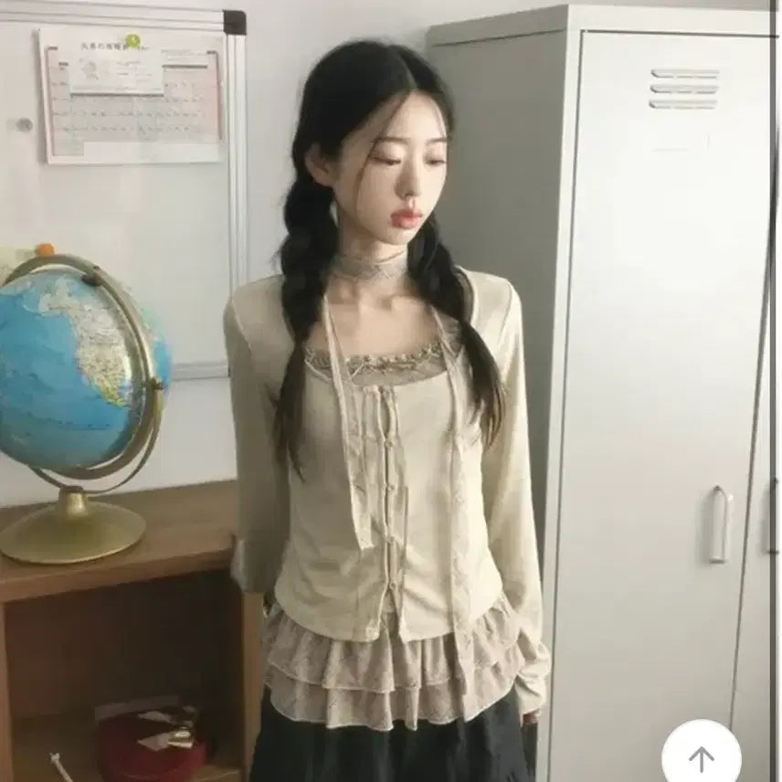 [SOLD OUT] 사키 아메 체크 긴팔 가디건 세트