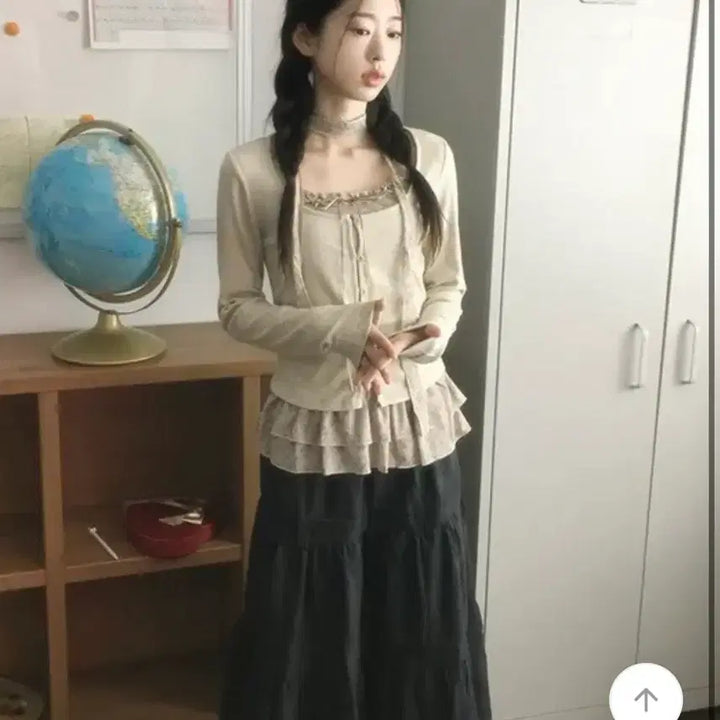 [SOLD OUT] 사키 아메 체크 긴팔 가디건 세트