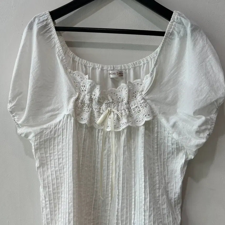 [BUNJANG] Cotton Puff Ribbon Blouse / 코튼 퍼프 리본 블라우스