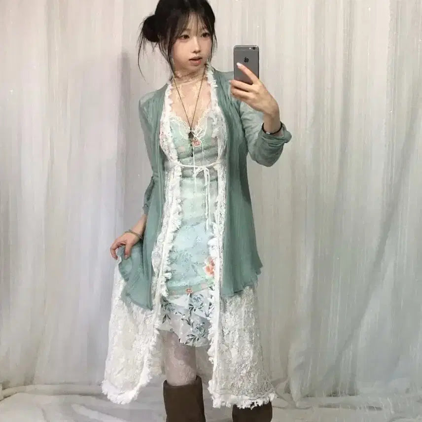 [BUNJANG] Swinging Seoul Milky Coil Slip Dress Set / 스윙잉서울 밀키코일 슬립원피스 코디세트
