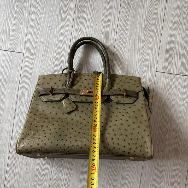 [BUNJANG] Ostrich Leather Tote Bag - Olive / 올리브색상 타조가죽 토트백