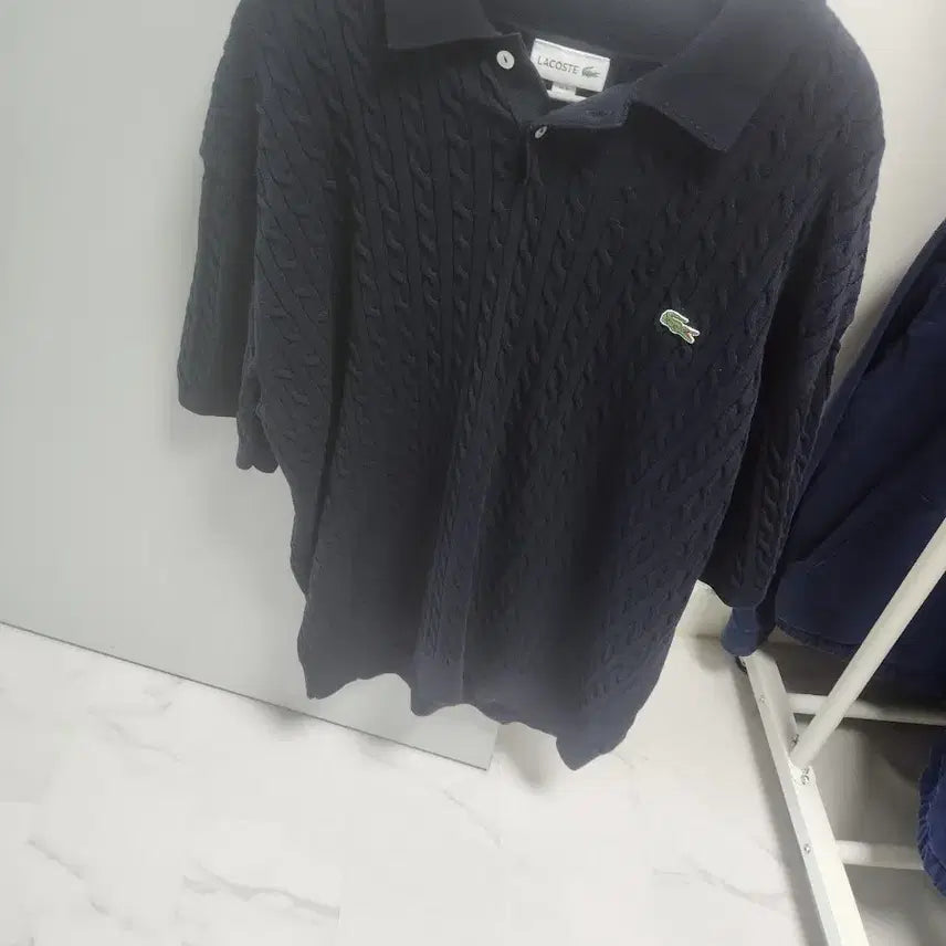 [BUNJANG] Lacoste Navy Cable Knit Short Sleeve T-Shirt / 라코스테 네이비 케이블 니트 반팔티
