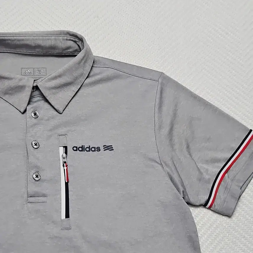 [BUNJANG] Adidas Gray Three-Stripes Short-Sleeve Polo Shirt / 아디다스 그레이 삼선 반팔 폴로티