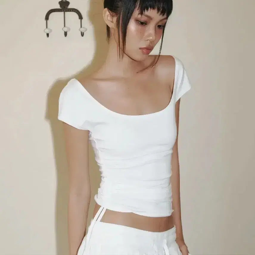 [BUNJANG] Please No Follow Shirring Top Peachy Side Shirring Short T / 플리즈노팔로우 셔링탑 Peachy Side Shirring Short T