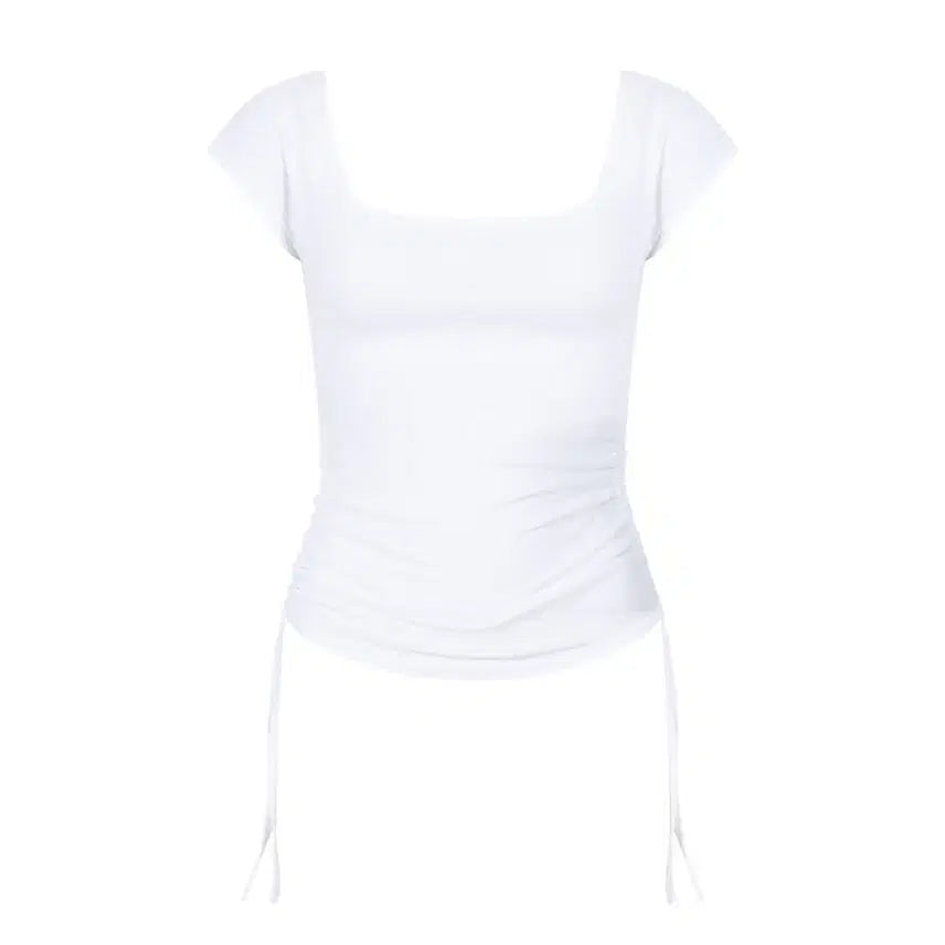[BUNJANG] Please No Follow Shirring Top Peachy Side Shirring Short T / 플리즈노팔로우 셔링탑 Peachy Side Shirring Short T