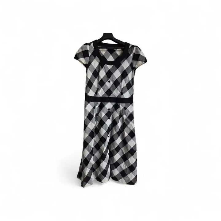 [BUNJANG] Hazzys Gingham Check Short Sleeve Long Dress / 헤지스  깅엄 체크 반팔 원피스
