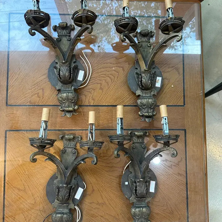 [BUNJANG] Antique Bronze Wall Sconce Candle Holders (Set of 4) / 미국 엔틱 빈티지 브론즈 벽 촛대 조명 4개