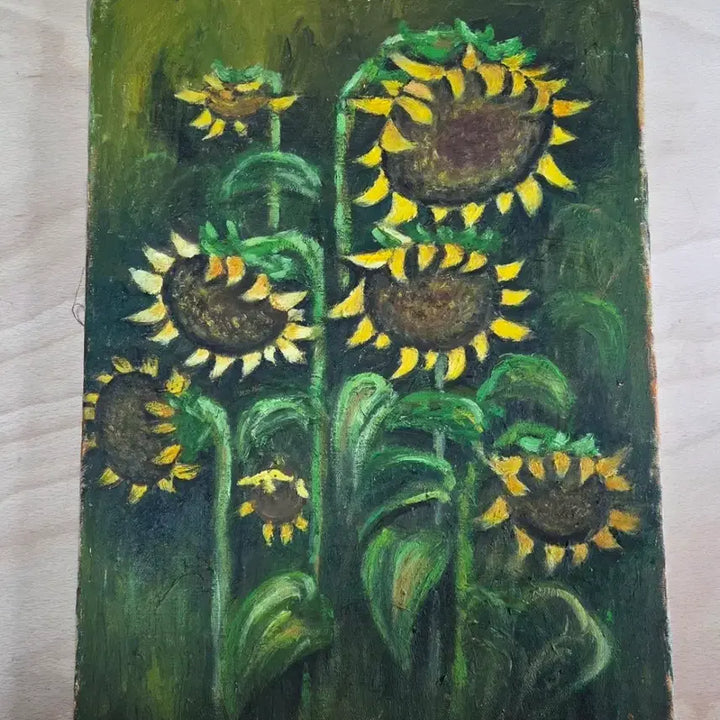 [BUNJANG] Vintage Oil Painting Sunflower on Canvas / 서양화 오래된 캔버스에 유화 해바라기