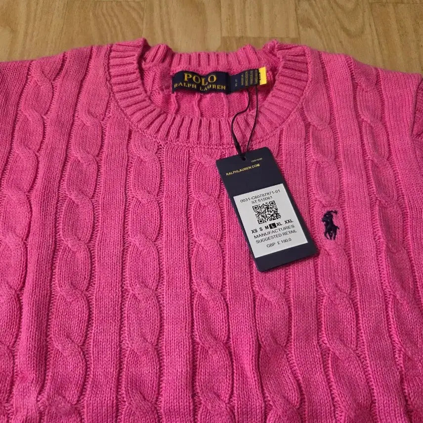 [BUNJANG] Polo Ralph Lauren Pink Cable Knit Short Sleeve Top / 폴로 랄프로렌 핑크 케이블 니트 새상품