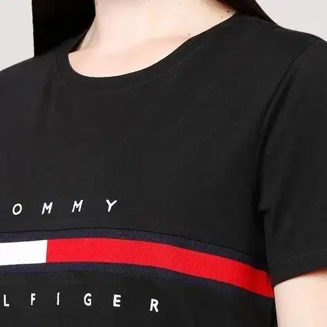 [BUNJANG] Tommy Hilfiger Black Logo Short Sleeve T-Shirt / 타미힐피거 블랙 로고 반팔 티셔츠