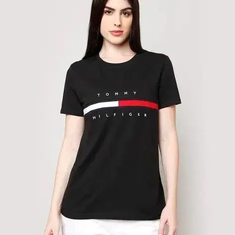 [BUNJANG] Tommy Hilfiger Black Logo Short Sleeve T-Shirt / 타미힐피거 블랙 로고 반팔 티셔츠
