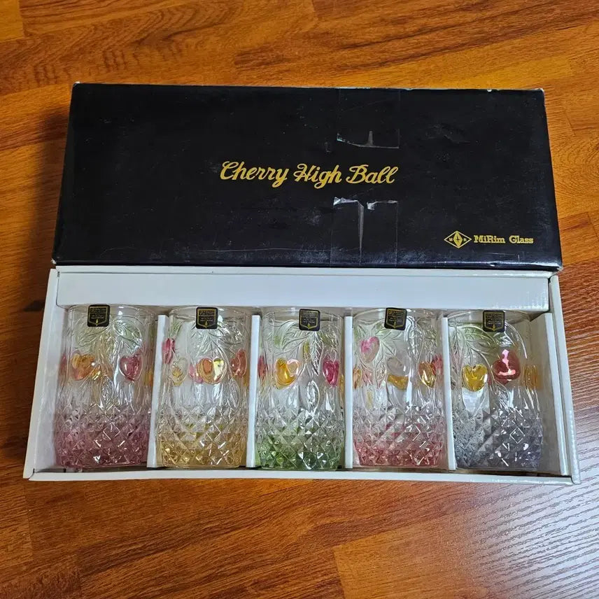 [BUNJANG] Mirim Glass Cherry High Ball Goblet Set (5pcs) / 90년대 올드 빈티지 미림글라스 체리하이볼 고블렛 5pcs.