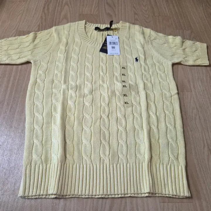 [BUNJANG] Polo Ralph Lauren Yellow Cable Knit Short Sleeve Sweater XL / 폴로 랄프로렌 옐로우 케이블 반팔 니트 XL