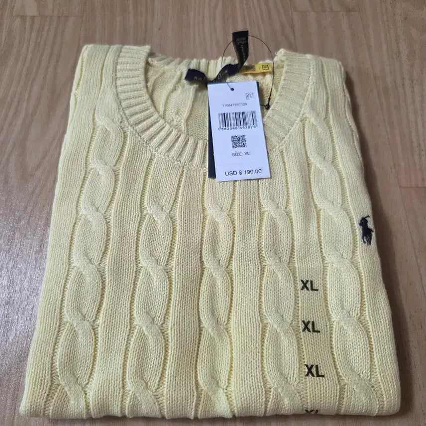 [BUNJANG] Polo Ralph Lauren Yellow Cable Knit Short Sleeve Sweater XL / 폴로 랄프로렌 옐로우 케이블 반팔 니트 XL
