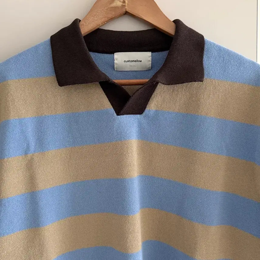 [BUNJANG] Custom mellow Stripe Collar Short Sleeve Knit / 커스텀멜로우 스트라이프 카라 반팔 니트