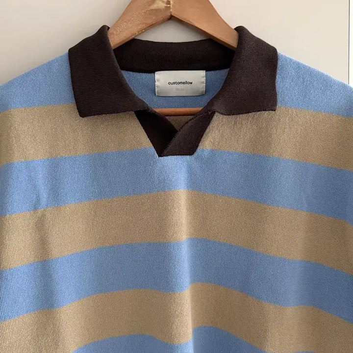 [BUNJANG] Custom mellow Stripe Collar Short Sleeve Knit / 커스텀멜로우 스트라이프 카라 반팔 니트